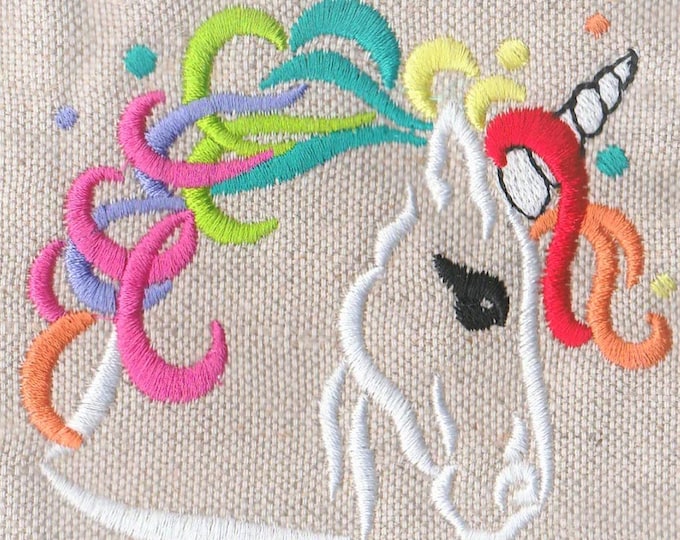Rainbow Unicorn head outline colorful hair magic horse machine embroidery designs sizes for hoop 4x4 and 5x7