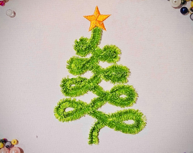 Awesome fringed fluffy Christmas Tree Curl Swirl Merry Christmas spruce pine tree machine embroidery designs from 5.5 up to 10 inches