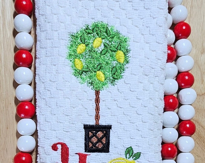 Topiary Tree with lemons awesome lemon plant in a pot machine embroidery designs assorted sizes 5, 6.5, 8 inches kitchen dish towel design