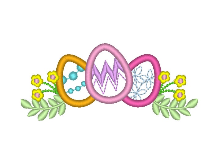 Easter Trippe eggs, Egg Applique, triple eggs floral crown row Applique Machine Embroidery machine embroidery applique designs