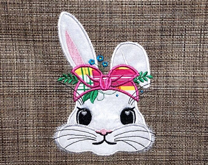 Bandanna Heifer Summer bunny head with  flowers Bandana applique machine embroidery designs Summertime Easter bunny