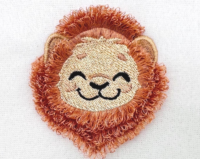 Little Lion Head Fringed Fluffy fur chenille cute Lion wild animal kids baby boys fringe machine embroidery designs sizes 2.5 up to 4.5 inch