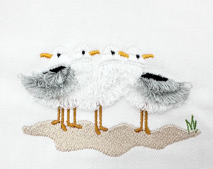 Fringed Fluffy Seagull Flock of 4 bird sea beach summer fringe chenille special WS thread machine embroidery designs sizes for hoop 4x4  5x7
