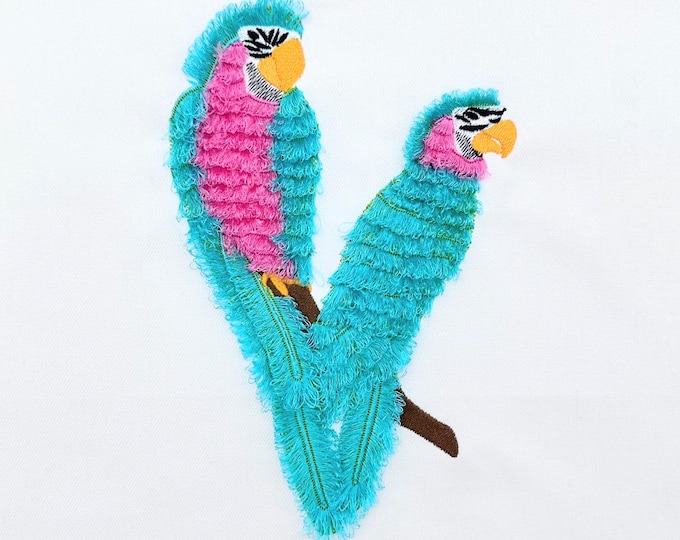 Fringed Fluffy Macaw big Parrot bird fringe chenille special WS thread machine embroidery designs multiple sizes 7 up to 10 inch
