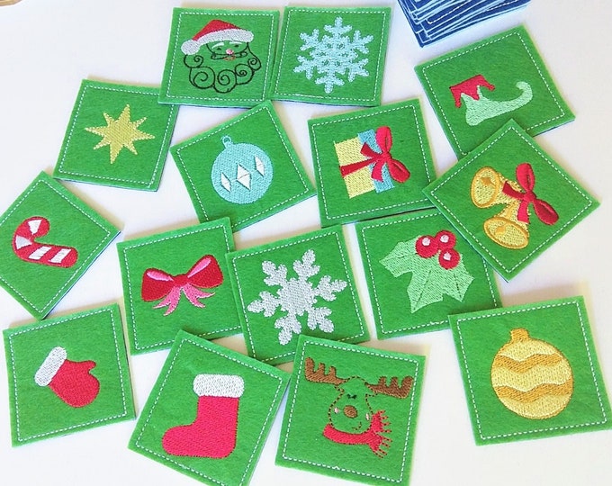 Memory game "Christmas Eve" In The Hoop machine embroidery design ITH for hoop 4x4 5x7 6x10 kids play match game Santa stocking gift idea