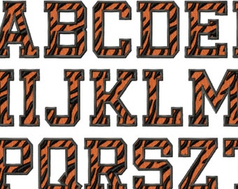 Tiger print embroidery Font machine embroidery designs Tiger Stripes Varsity fill stitch Sport Font assorted sizes 2 up to 4 inches BX