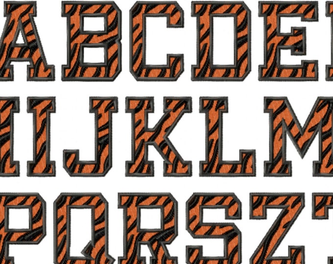 Tiger print embroidery Font machine embroidery designs Tiger Stripes Varsity fill stitch Sport Font assorted sizes 2 up to 4 inches BX