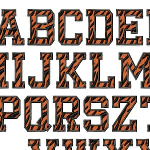 Tiger print embroidery Font machine embroidery designs Tiger Stripes Varsity fill stitch Sport Font assorted sizes 2 up to 4 inches BX