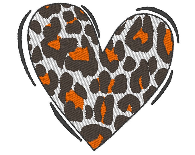 Valentine Love Heart, leopard animal print pattern machine embroidery design, NOT applique, assorted sizes from 2 up to 8in INSTANT DOWNLOAD