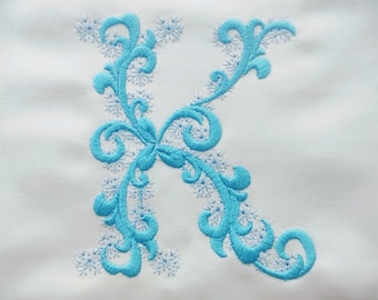 Frozen snow Christmas Individual letter K garden flag monogram snowflakes Font machine embroidery design 3, 4, 5, 6, 7, 8 in