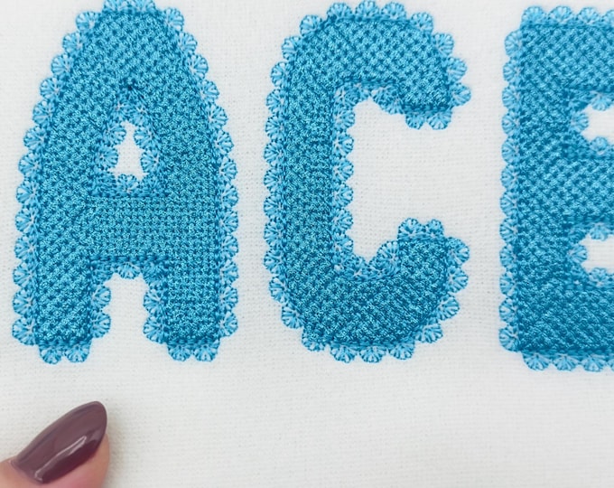 Lace Edge FONT HTV glitter vinyl layer applique Alphabet Monogram sparkle girls letters machine embroidery designs sizes 2 up to 3.8 inch BX