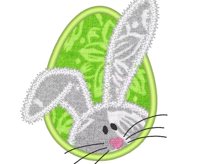 Lovely peeking Bunny in egg Applique machine embroidery designs sizes for hoop 4x4, 5x7, 6x10 Easter little bunny kids baby design