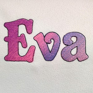 Eva Iridescent 2 Color block FONT alphabet Embroidery designs 1, 2, 3in rainbow gradient embroidery font, NO special thread, BX included