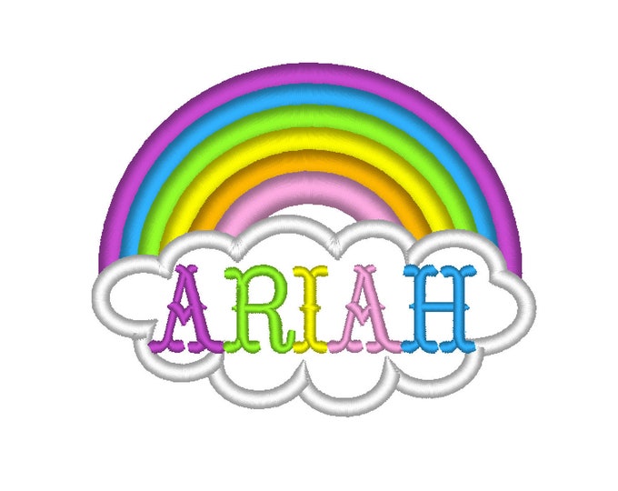 Rainbow and cloud for custom name and MINI font set machine embroidery applique designs, 4x4 and  5x7 INSTANT DOWNLOAD