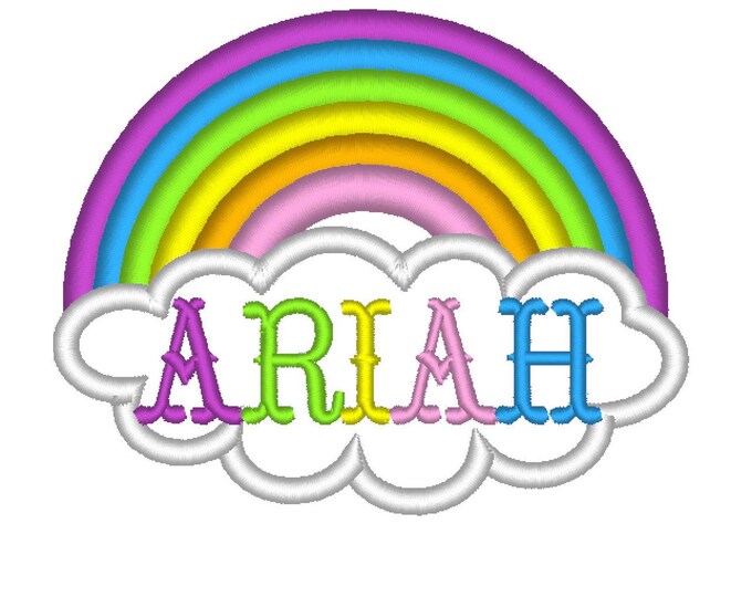 Rainbow with Cloud for custom name and Mini FONT set applique machine embroidery designs sizes for hoop 4x4 and  5x7 INSTANT DOWNLOAD