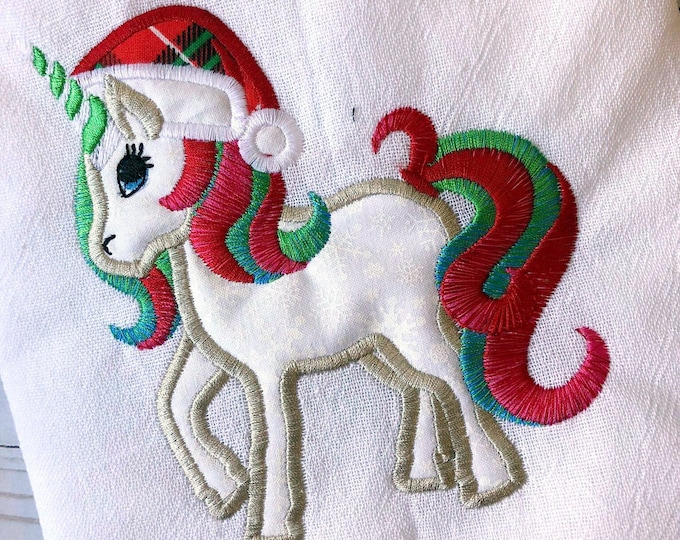 Christmas Rainbow Unicorn Santa hat Applique machine embroidery designs Unicorn girls kids baby T-shirt design for hoop 4x4 5x7 6x10