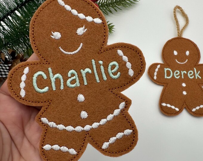 Gingerbread Man Girl SET of 2 types feltie and Mini FONT Christmas Ginger Cookie Ornament ITH in the hoop kids machine embroidery designs