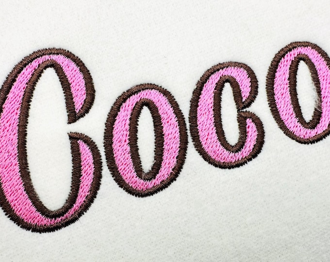 Bold cursive fill stitch and solid outline Font alphabet monogram letters machine embroidery designs in assorted sizes, girl name font, BX