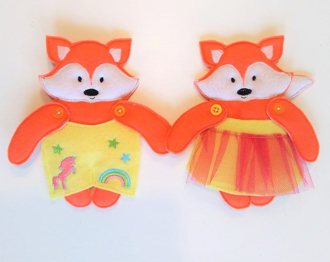 Paper-doll Fox and clothing in the hoop felt simply project ITH machine embroidery design great for children kids gift embroidery designs