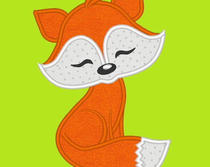 Pretty Fox Girl Applique machine embroidery designs sizes for hoop 4x4 and 5x7 cute fox animal for kids baby
