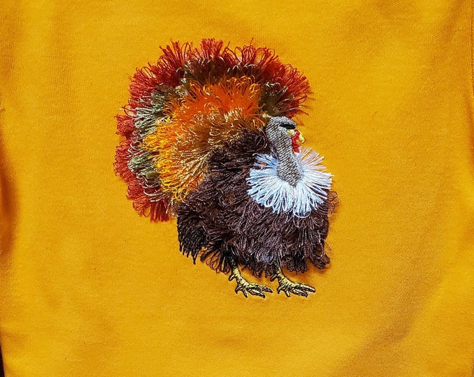 Fringed fluffy chenille Turkey Thanksgiving thanks fall machine embroidery designs awesome Gobbler bird fringe ITH in the hoop embroidery