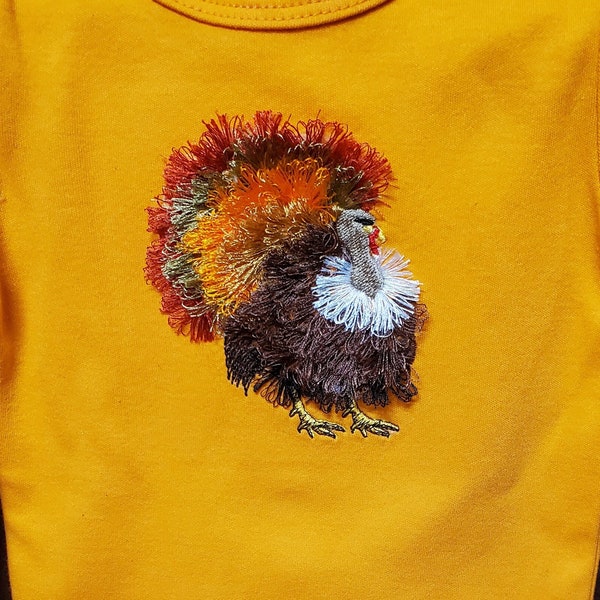 Fringed fluffy chenille Turkey Thanksgiving thanks fall machine embroidery designs awesome Gobbler bird fringe ITH in the hoop embroidery