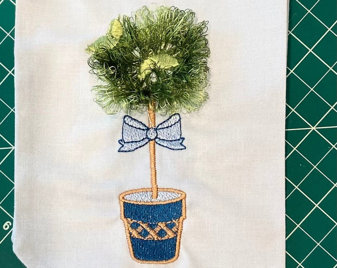 Fringed fluffy Topiary Tree fringe ITH in the hoop cute fluffy fringed plant in pot machine embroidery designs assorted sizes hoop 4x4  5x7