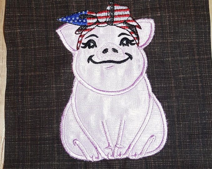 4th of July patriotic Piggie, pig with bandanna, awesome pig heifer, handkerchief pig applique machine embroidery designs INSTANT DOWNLOAD