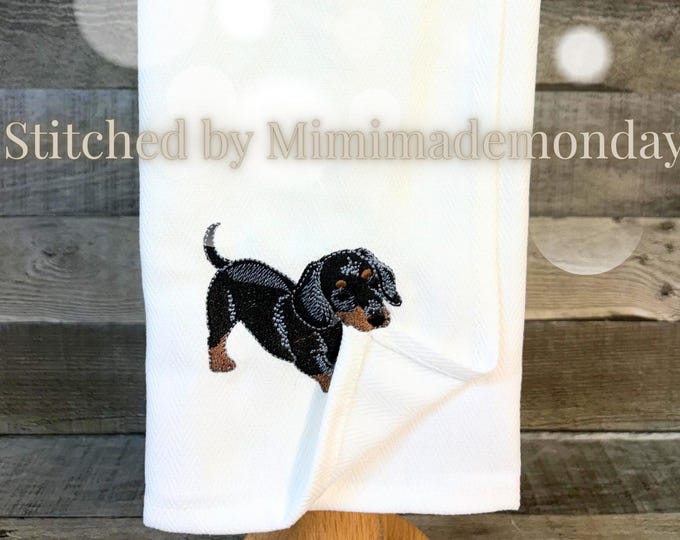 Black-Tan 2 color Dachshund Puppy Dog Mama kitchen dish towel pet animal machine embroidery designs ITH project simply in the hoop project
