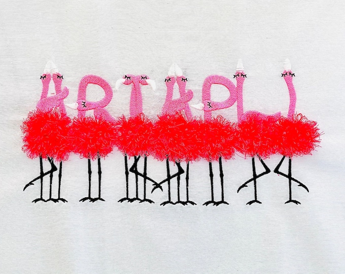 Font Entire alphabet Fringed fluffy chenille flamingos machine embroidery designs flamingo for hoops 4x4 5x7  fringe fur flamingos ABC