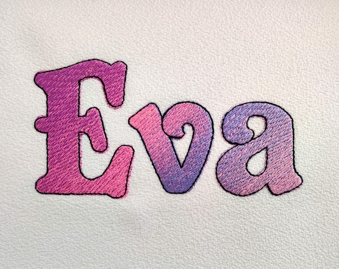 Eva Iridescent 2 Color block FONT alphabet Embroidery designs 1, 2, 3in rainbow gradient embroidery font, NO special thread, BX included