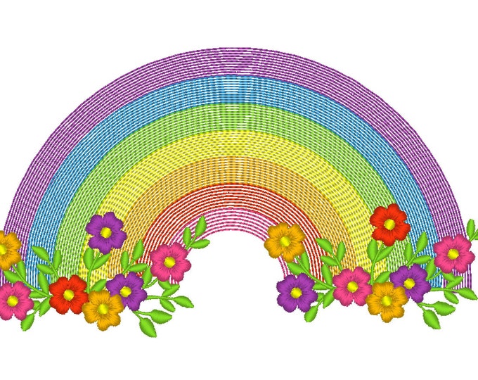 Light stitch Rainbow with flowers summer floral daisy rainbow machine embroidery designs for hoop 4x4, 5x7, 6x10 kids baby girl embroidery