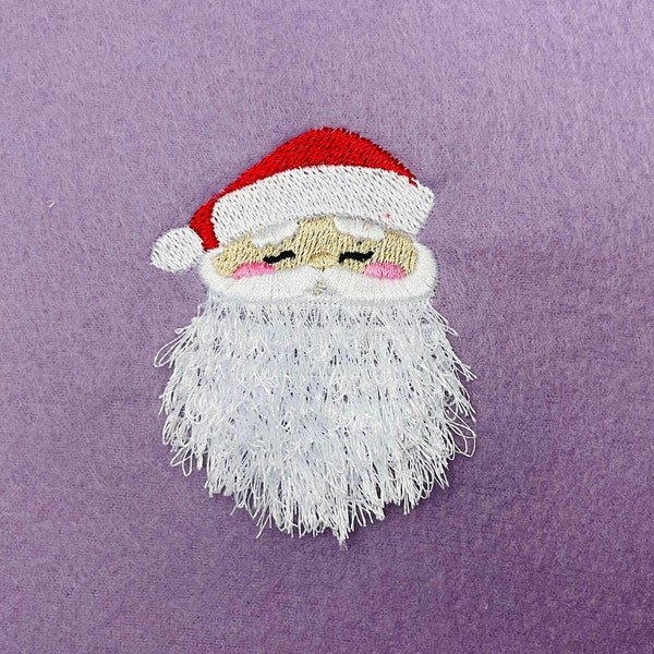 Mini Santa Claus embroidery Fringed fluffy beard chenille machine embroidery designs sizes 2, 2.5, 3 and 3.5 inches awesome fringe ITH