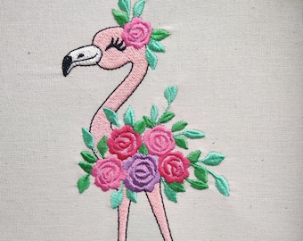 Flamingo floral crown machine embroidery designs flamingo roses flowers pretty flamingo Machine embroidery design