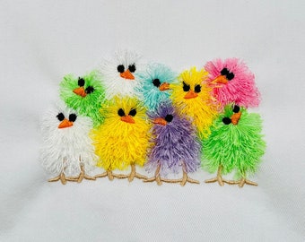 Cute little Chicks machine embroidery designs Fringed Fluffy Chick chenille farm bird small chicken baby awesome fur design kids shirt