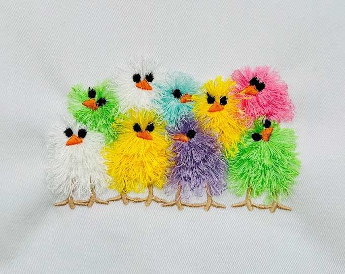 Cute little Chicks machine embroidery designs Fringed Fluffy Chick chenille farm bird small chicken baby awesome fur design kids shirt