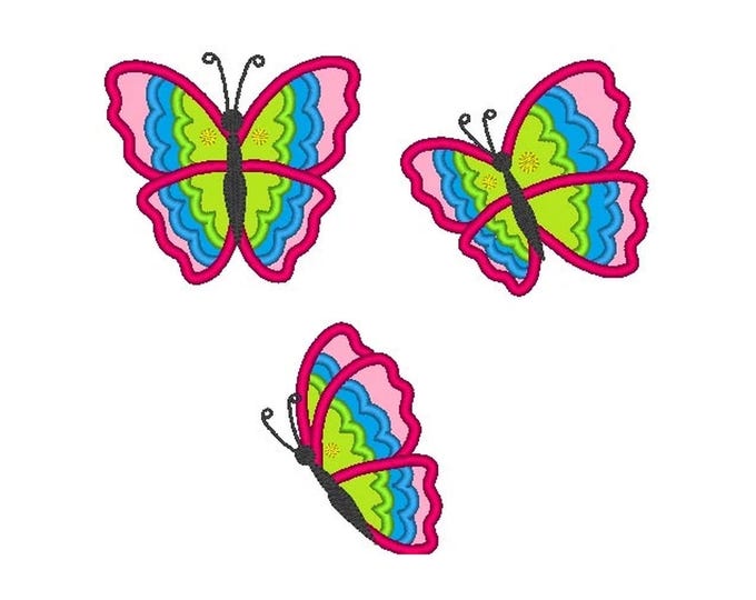Flying Butterfly Applique SET of 3 types kids baby girls summer outfit machine embroidery designs assorted sizes 3 up to 5 inches