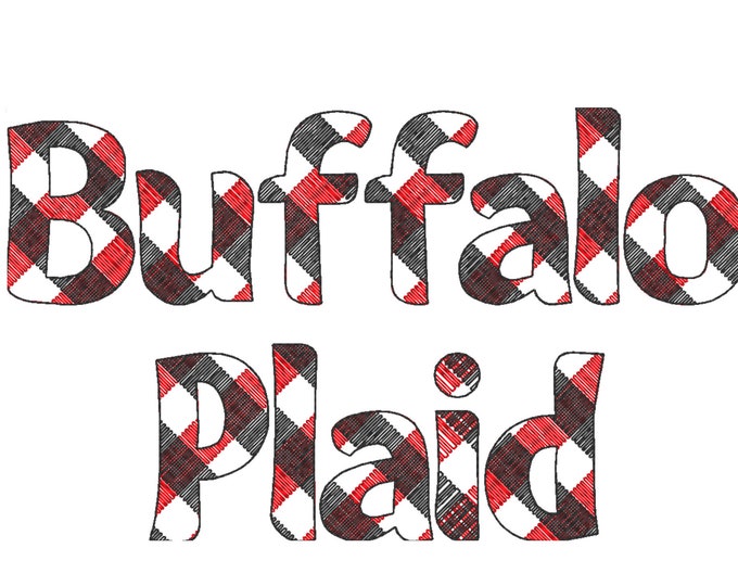 Buffalo plaid Tartan  Gingham Font light sketch outline machine embroidery font alphabet letters  1.5, 2, 2.5, 3, 3.5, 4, 4.5, 5 and 6in