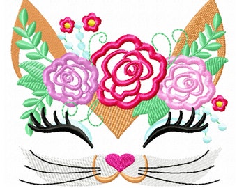 Pretty eyes Fox face with shabby chick roses crown applique machine embroidery designs applique Fox flowers embroidery fox head