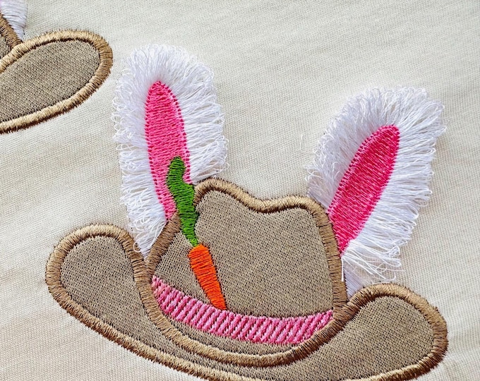 Easter Bunny Cowboy Hat fringed Fluffy Bunny Ears kids girls boys cute Applique SET of 2 types machine embroidery designs sizes 3 up to 5in