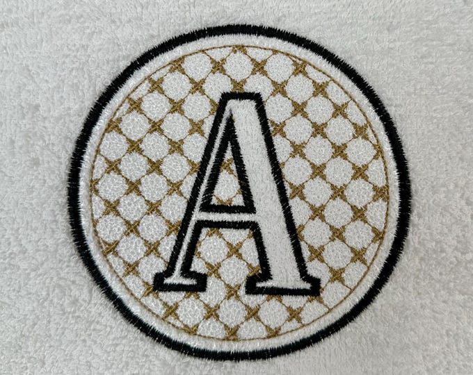 Embossed Classy Circle Monogram terry towel Font alphabet letters A-Z numbers 0-9 machine embroidery designs for hoop 4x4 5x5 6x6 gift idea