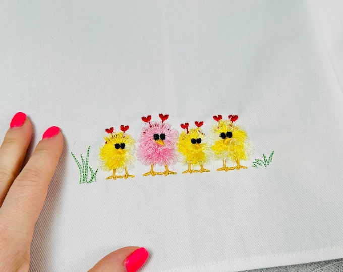 Fuzzy little Chicks in a row machine embroidery designs Fringed Fluffy Chick farm small chicken baby kids awesome fur design kids shirt