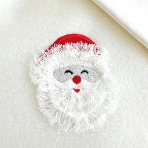 Barba fofa e franjada do Papai Noel, tema natalino, bordado à máquina com estampa de chenille macia e felpuda, tamanhos mini de 2 a 3,5 polegadas.