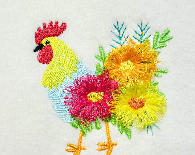 Mini Rooster floral tail feathers Fringed fluffy chenille machine embroidery designs mini sizes for hoop 4x4 fringe fur farm bird chicken