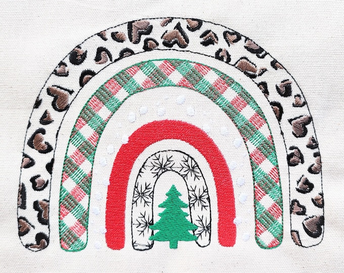 Christmas tree light stitch Rainbow machine embroidery designs in many sizes, awesome winter Rainbow snowflakes, gingham and leopard print