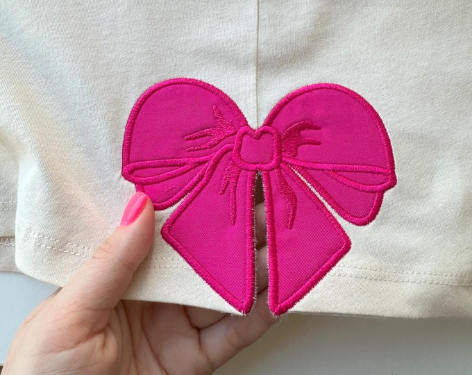 Valentine Heart Bow Applique machine embroidery designs Valentines Heirloom Bow Girly ribbon t-shirt sweatshirt side bow split seam design