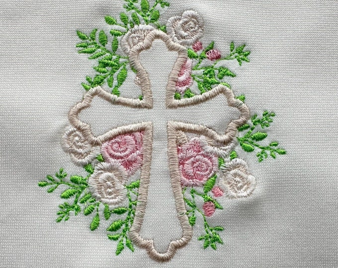 Floral Cross Applique Rose bouquet garden flower machine embroidery designs Christian Cross assorted sizes 4 up to 6 inches for hoop 4x4 5x7
