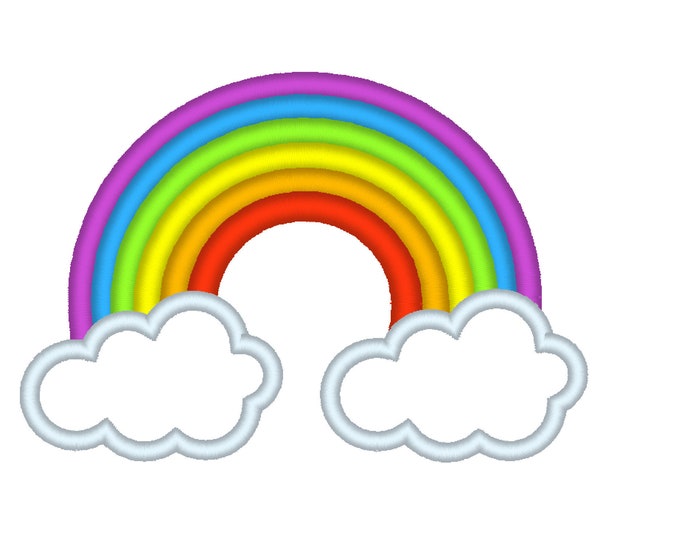 Rainbow and Clouds Applique  machine embroidery designs Rainbow growing of cloud multiple sizes 4, 5, 6, and 7 inches kids girl design