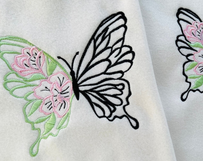 Floral butterfly half butterfly machine embroidery designs Butterflies SET of 2 types flower floral butterfly wings summer kids girl outfit