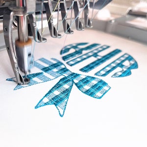 Plaid gingham checked Christmas bow and three-letters Tartan Buffalo Circle Monogram machine embroidery designs assorted sizes, BX incl